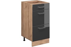 ‎VICCO Vicco Küchenunterschrank R-Line, Anthrazit Hochglanz/Goldkraft Eiche, 40 cm mit Schubladen, ohne Arbeitsplatte