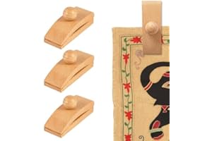 SUZEYEN 4PCS Wooden Tapestry Hanger Clips with Screws – Beechwood Quilt Wall Hanging Hooks for Tapestry, Art Display, Wall Décor, Bedroom & Living Room, 8x3x4.3cm