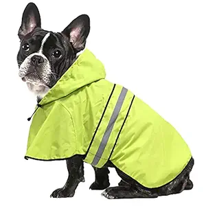 Ezierfy Waterproof Reflective Dog Raincoat- Adjustable Pet Jacket, Lightweight Dog Hooded Slicker Poncho for Small to X- Large Dogs and Puppies (Neon Green, Small)