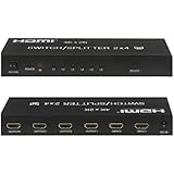 Befen 2 in 4 HDMI 4KX2K Switch Splitter, kompakte HDMI-Wahl 2x4 6 Ports mit Audio Out (1 SPDIF und 1 AUX für Kopfhörer)