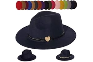 JK Home Wide Brim Fedora Hat - Felt Panama Cap - 2pcs Adjustable Bands - Vintage Style Cosplay Navy Blue