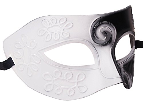 Mens Silver Masquerade Greek Roman Face Mask For Fancy Dress Masked Ball (White/Black) by Coxeer - 3