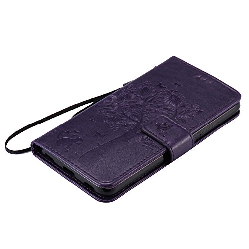 Cozy Hut Mehrfarbige PU Leder Klappe Tasche Schutz Hülle für Huawei Honor 5C in Ölmalerei Stil Colorful Painting Flip Case KunstLedertasche Etui Schutz Hülle Handytasche mit Standfunktion Kartenfächern(Katzen und Baum) – lila - 4