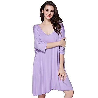 Amur Leopard Chemise de Nuit Femme Grande Taille Grossesse Coton Robe de Chambre T-Shirt Manches 3/4, Violet, S(Poitrine: 132cm;Longue: 83cm)