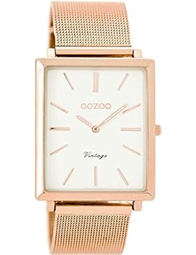 Oozoo Vintage Damenuhr Flach Eckig Metallband 31 MM Rose/Weiss C8183