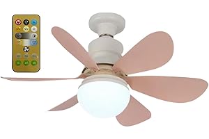BomKra Silencieux Ventilateur de Plafond avec Lumière et Telecommande,30W Lampe Ventilateur Plafond avec Douille E27,Dimmable LED Ventilateur Plafond pour Chambre,6 Pales,3 Vitesses,Timing (Rose)