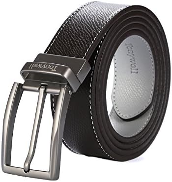 Tonywell Mens Reversible Belts with Needle buckle Genuine Leather Fashion Belts (One Size:32"-48" Waist, Coffee/Gray Leather &amp; Gun Buckle)