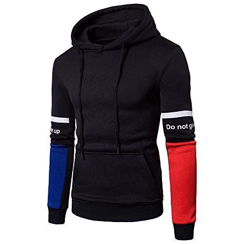 Sudaderas de HombreTop de Manga Larga para Hombres Sudadera con Capucha Carta con Capucha Blusa de Outwear (L, Negro)