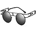 Produktbild LANOMI Retro Sonnenbrille Rund Vintage Gothic Steampunk Metallrahmen Damen Herren Verspiegelt Brillen UV400 (Schwarze Rahmen mit schwarzen Linsen)
