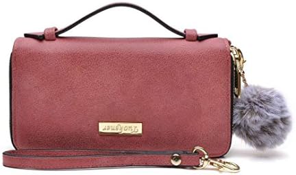 Womens Purse RFID Zip Around Large Capacity Clutch Purse Wallet with Wrist Strap(Red)