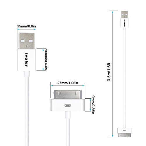 [2 Stück] iPhone 4s Kabel, iVoler 0.5m 30 Pin Dock Connector auf USB Kabel Sync und Ladekabel Datenkabel USB mit 30 polige Stecker für Apple iPhone 4/4s, iPhone 3G/3GS, iPad 3/2/1, iPod touch 2 3 4, iPod nano 5/6 (Weiß) - 2