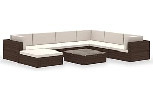 vidaXL Garden Lounge Set 8 Piece with Cushions Garden Lounge Set 8 Piece with Cushions Poly Rattan Brown Poly Rattan Brown