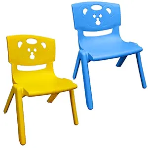 Sunbaby Magic Bear Face Chair Strong & Durable Plastic Best for School Study, Portable Activity Chair for Children,Kids,Baby (Weight Handles Upto 100 Kg Each)-Combo of 2 Blue/Yellow