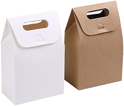 10 Pcs Portable Kraft Paper Bags Stand Up Bags Square Box Bags Food Bags for Cakes, Candies, Breads, Coffee, Tea Color White and Brown Mother's Day (brown)
