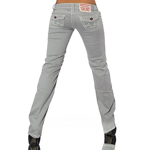 H922 Damen Bootcut Jeans Hose Damenjeans Hüftjeans Gerades Bein Dicke Naht Nähte, Farben:Grau;Größen:42 (XL) - 