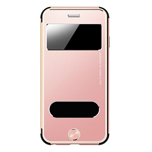 Premium Oats Apple iPhone 6, 6s Schutzhülle mit stylischer Aluminium Vorder und Rückseite Sichtfenster Anrufe schnell Annehmen Hülle Hard Cover Flip Back Case Tasche – von OKCS® – in Rose Gold - 7