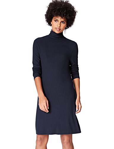 find. Robe Col Roulé en Maille Côtelée Femme, Blau (Blue), 36
