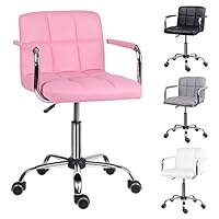 EUCO Desk chair,Office Chair Adjustable Height Comfy Computer Chair Leather Padded Swivel Chair,Home/Office Furniture,Black/Grey/White/Pink
