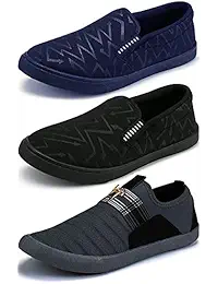 Ethics Men's Combo Pack of 3 Navy Blue, Black & Grey Casual Stylish Loafers Shoes for Men's