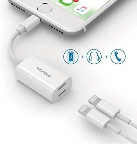 Dual Lightning Adapter for iPhone 7/7 Plus,Wofalo Lightning to Double Lightning AUX Splitter Audio + Charge and Sync Data Compatible for iOS 10.3 (White)