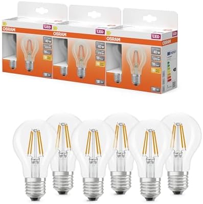 OSRAM Lampada LED Star bulb A40 filamento, 2700 K bianco caldo, 3,4 W, E27, trasparente, 470 lm, 15.000 h, per lampade da soffitto e da terra, soggiorno,3-Pack