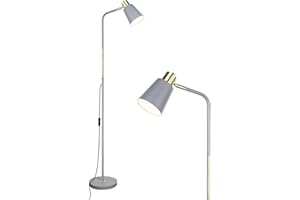 LALISU Floor Lamp, Industrial Floor Lamps Corner Lamp Rustic Farmhouse Standing Lamp, Adjustable Metal Heads Indoor Task Lighting Reading Floor Lamps for Living Room, Bedroom, E27 Socket (Grey)