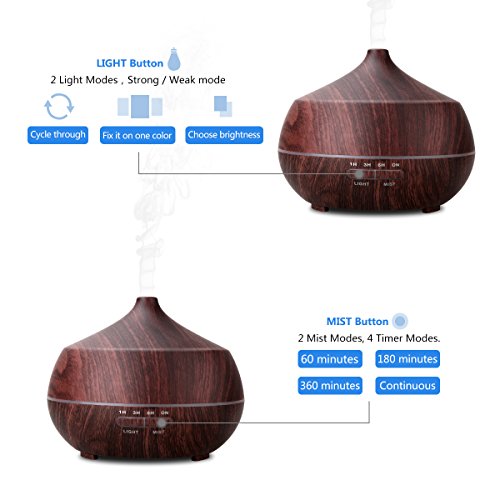 Aroma Diffuser, Tenswall Ultraschall Öl Diffusor Holzmaserung Luftbefeuchter Duftzerstäuber Humidifier 400ml mit 7 Farben LED Licht für Babies Yoga Kinderzimmer Schlafzimmer Büro usw. - 4