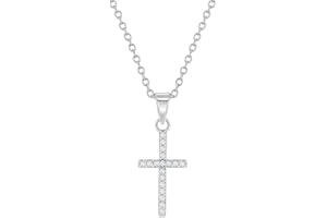 IN SEASON JEWELRY 925 Sterling Silver Shiny Prong Set Cubic Zirconia Petite Cross Necklace for Young Girls & Preteens - Classic Tiny CZ Cross Pendant Necklace for Girls - Religious Christian Jewelries for Little Girls