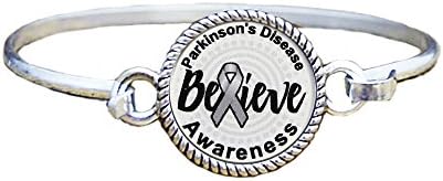 Parkinson's Disease Awareness Believe Silver Bangle Bracelet Jewelry Gift