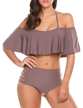 ADOME Damen bikini high waist mädchen Push Up Beaderock Neckholder Bikini-Sets Bandeau Badeanzug Bademode swimwear...