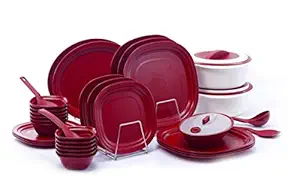 K3 Polypropylene Plain Matt Dinner Set of 36 Pcs (Maroon)