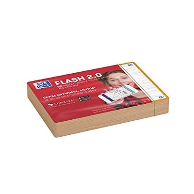 Oxford Flash 2.0 Lot de 80 Fiches Flash Cards Format A6 (10, 5 x 14, 8cm) Ligné Recto/Verso - cadre Orange - Fiches Bristol
