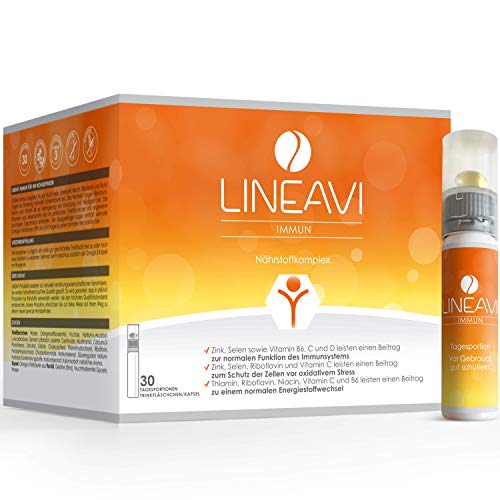 LINEAVI Inmune, con vitaminas, minerales, ácidos grasos omega 3, refuerza el sistema inmunológico y el metabolismo energético, fabricado en Alemania, venta sin receta, 30 ampollas/cápsulas