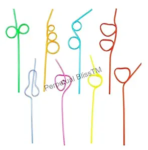 Perpetual Bliss 5 Pcs Crazy Straws Silly Colorful Drinking Fun Varied Twists for Kids, Birthday Party Return Gifts (Pack of 5)
