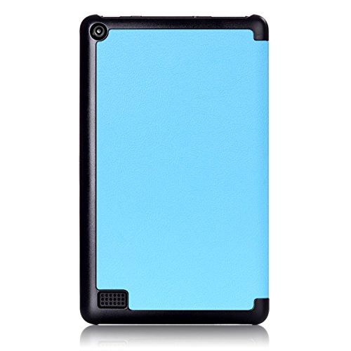 WindTeco Hülle für All-New Amazon Fire 7 Tablet (7 Zoll – 7. Generation, 2017 Modell) – Ultra Dünn und Leicht PU Leder Schutzhülle mit Standfunktion und Auto Aufwachen / Schlaf Funktion für Neue Fire 7 2017, Hellblau - 3