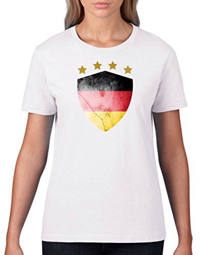Comedy-Shirts Deutschland Trikot – Wappen: Groß – Wunsch – Damen T-Shirt – Weiss/Schwarz Gr. XL
