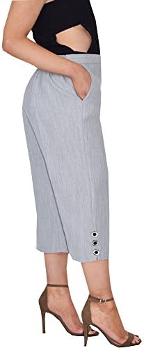 Elegant Vap Ladies Capri 3/4 Length Trouser Linen Pants Plus Size