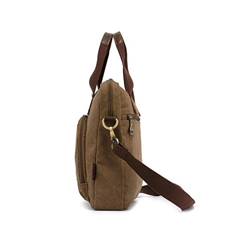 FakeFace Herren Satchel Schultasche Umhängetasche aus Canvas Segeltuch Schultertasche Messenger Bag Cross-Body Tasche Laptoptasche 13-14 Zoll iPad 41 x 30 x 9 CM (Khaki) - 5