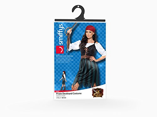 Smiffys Adult Women's Pirate Deckhand Costume, Shirt, Mock Waistcoat, Skirt, Belt & Bandana, Pirate, Serious Fun, Size M, 45491