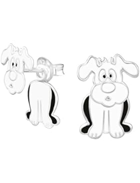 Sterling Silber Hund Ohrringe–3D Effekt doubled-up Vorder- und Rückseite Design
