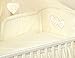 LUXURY 11 PCS COT/COT BED HEARTS BEDDING SET CANOPY HOLDER (to fit cot bed size 140x70cm, Cream/Beige)