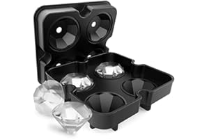 3D Skull Diamond stampo per cubetti di ghiaccio FaJoek Set di 4 Stampo per Cubetti Ghiaccio, Silicone con Coperchio, Stampo per ghiaccio 4 griglie, Ice Cube per whisky (Diamante)