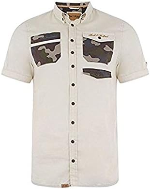 Mens Rock &amp; Revival Short Sleeve Shirt With Camo Print Details. Style - Levy (R605380C) Colour - Antique White. Size - Large
