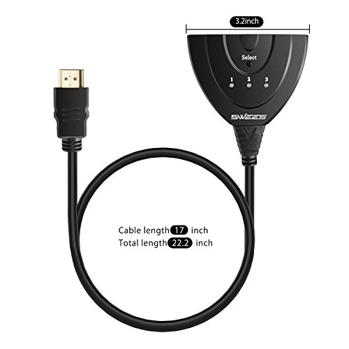Swees 3D Ready Full HD 1080p HDMI Switch (flexibel) – 3 Port Umschalter Switcher | 3 x IN / 1 x OUT | Dolby True HD – Schwarz - 6