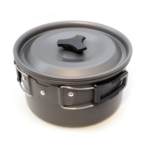 12 teiliges Camping-Geschirr aus leichtem und rostfreiem, eloxiertem Aluminium, Das Outdoor-Kochset besteht aus 2 Töpfen, ideal für 1-2 Personen, Geschirr-Set ideal als Outdoorausrüstung mit praktischen Kunststoff-Haltegriffen, Marke: GanzoO - 4