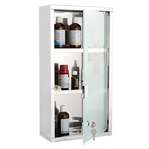 Medizinschrank / Arzneischrank im Klassischen Design aus rostfreiem Edelstahl (Groß und Klein) Medikamentenschrank Hausapotheke Arznei Schrank Apothekenschrank (3 Fächer 48.5 x 12 x 25) - 2