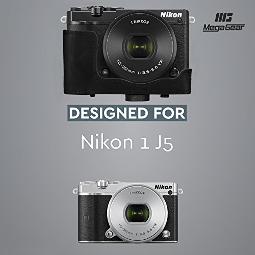 MegaGear cuir Camera Bag pour Nikon 1 J5 avec 10-30mm Appareil photo Compact System  Noir 