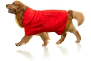 WE ART LEAVES Dog Towel 400 GSM XXXL Size - Red Microfiber Dog Drying Coat-Double Layered Dog Towels for Drying Dogs-Fast Drying Dog Bathrobe -Super Absorbent Hook & Loop Design Dog Robe