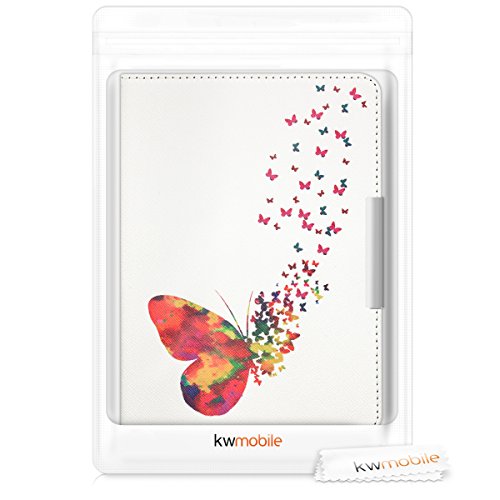 kwmobile Hülle für Tolino Vision 1 / 2 / 3 / 4 HD – Flipcover Case eReader Schutzhülle – Bookstyle Klapphülle Schmetterling Schwarm Design Mehrfarbig Pink Weiß - 7