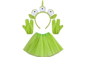 Carreuty 3 Pcs Alien Costume Sets, Alien Headband with Tutu Skite Gloves for Kids, Ears Cute Costume Funny Headwear for Halloween Cosplay Parties & Photos
